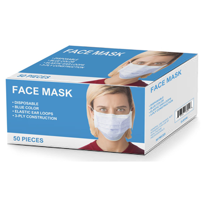 DISPOSABLE 3-PLY PLEATED FACE MASK w/