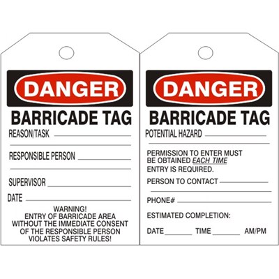 DANGER BARRICADE TAG-RED/BLK (25/PK)